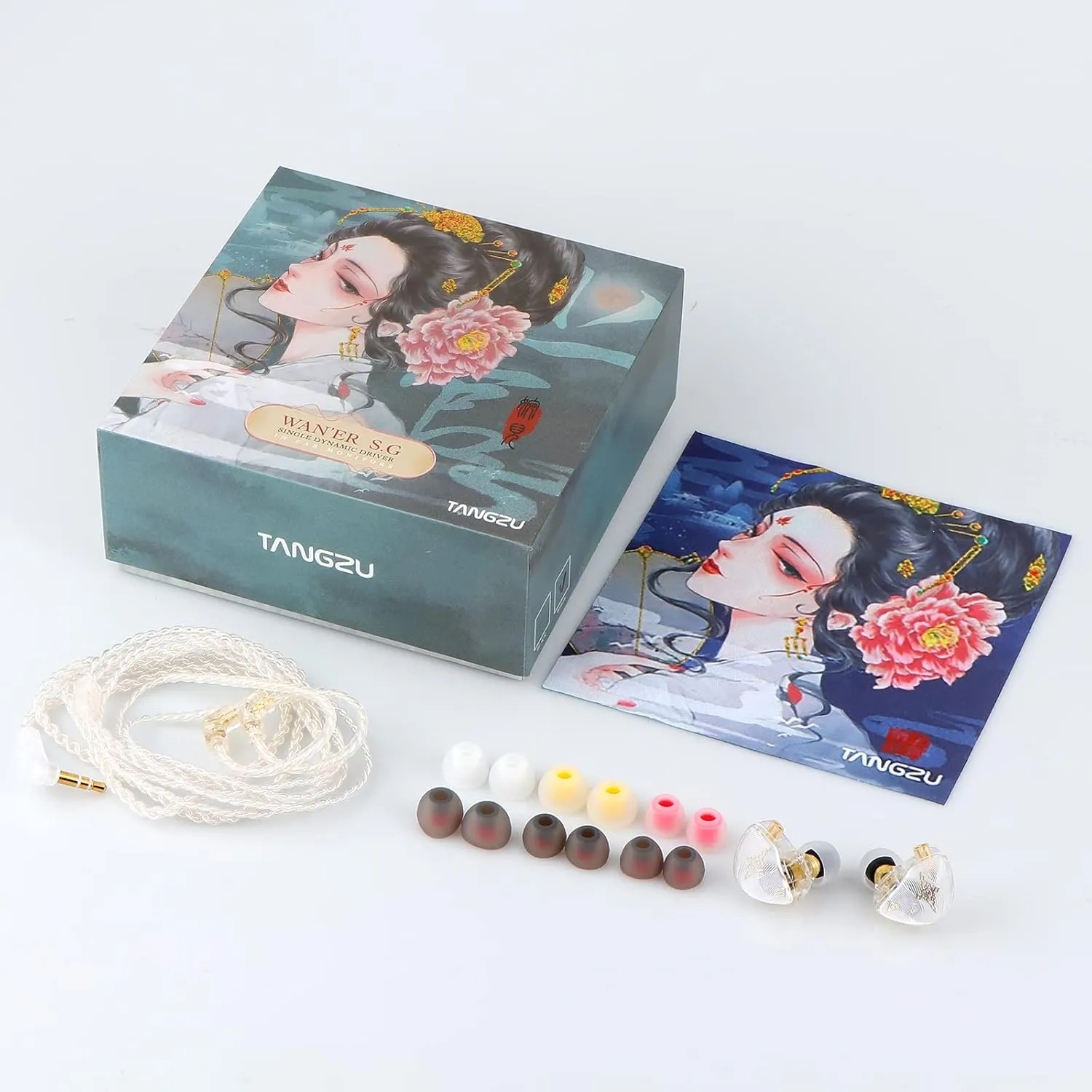 Linsoul TANGZU Wan’er S.G HiFi 10mm Dynamic Driver PET Diaphragm in-Ear Earphone with Ergonomic Shape, Detachable Recessed 2Pin OFC Braided Cable for Audiophile Musician DJ Stage(White, with Mic)
