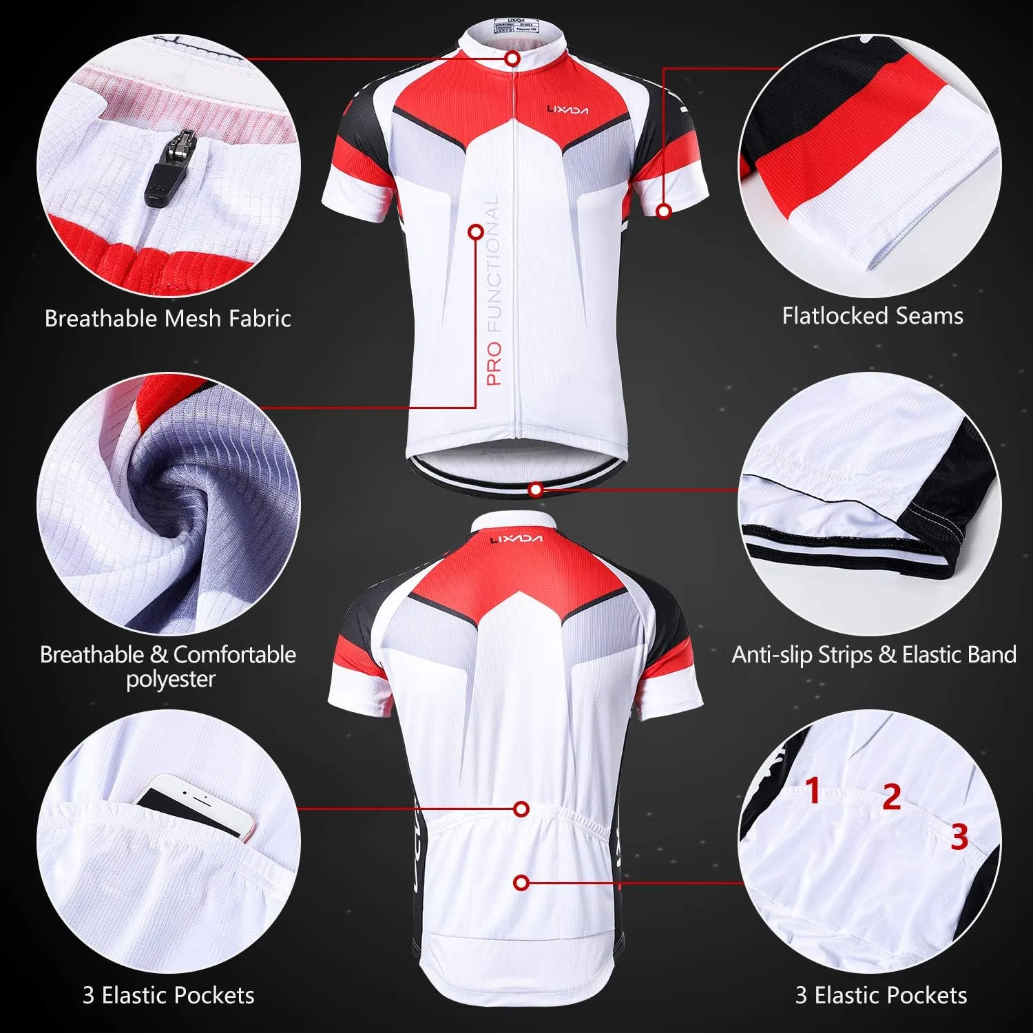 Lixada Men's Cycling Jersey Short Sleeve with Padded Shorts Quick-Dry Summer Short Bike Clothing Bicycle Shirts Pants Set