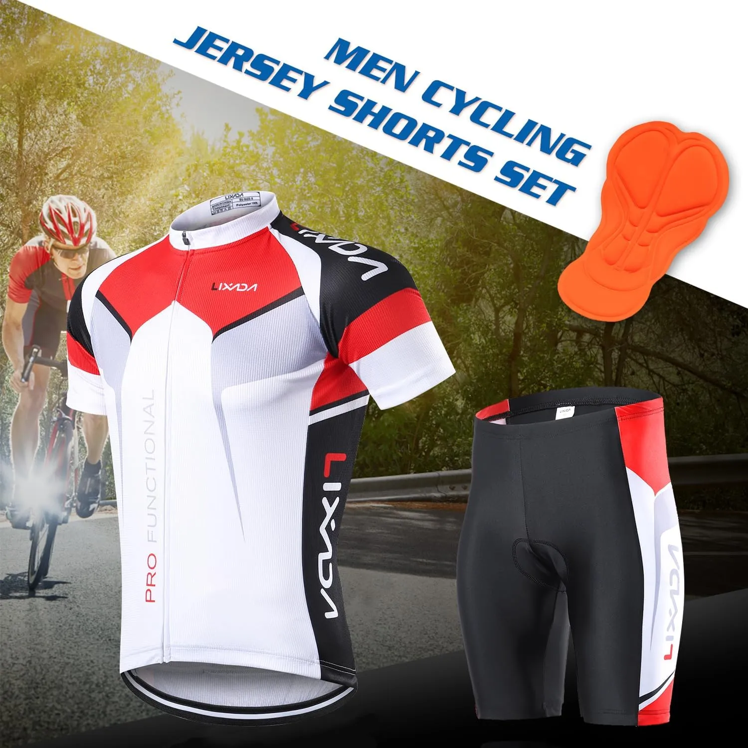 Lixada Men's Cycling Jersey Short Sleeve with Padded Shorts Quick-Dry Summer Short Bike Clothing Bicycle Shirts Pants Set