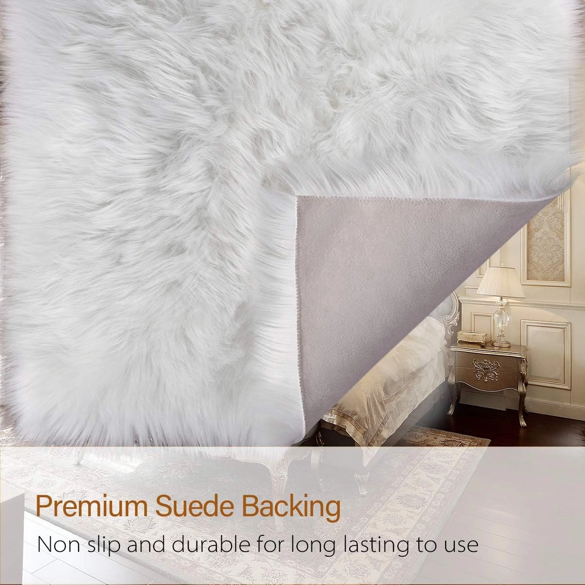 LOCHAS Deluxe Super Soft Fluffy Shaggy Home Decor Faux Sheepskin Rug for Bedroom Floor Sofa Chair, Chair Cover Seat Pad Couch Pad Area Carpet, 2ft x 3ft, Ivory White