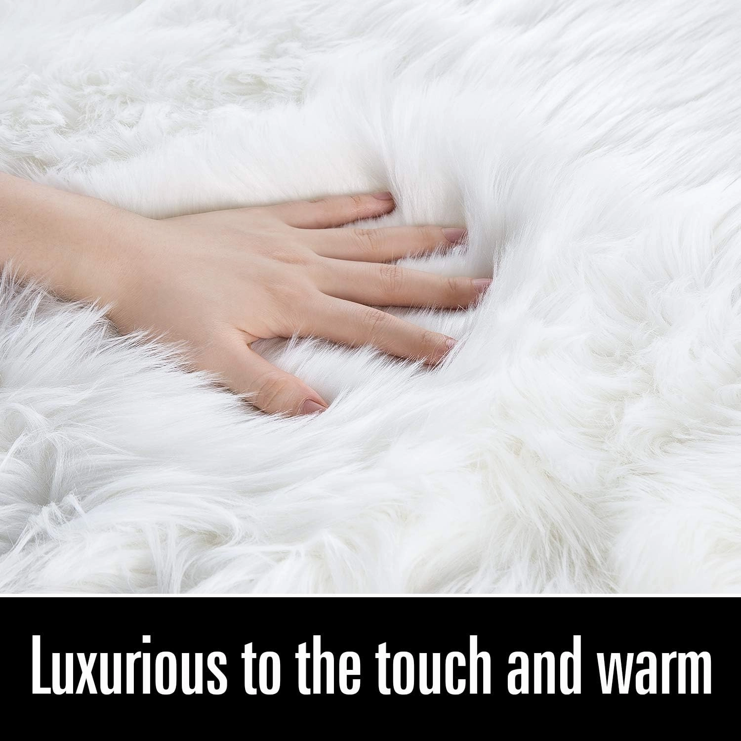 LOCHAS Deluxe Super Soft Fluffy Shaggy Home Decor Faux Sheepskin Rug for Bedroom Floor Sofa Chair, Chair Cover Seat Pad Couch Pad Area Carpet, 2ft x 3ft, Ivory White