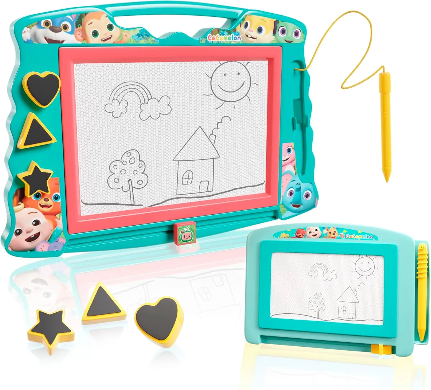 Lollipop Cocomelon Double Sketcher: Magnetic Drawing Board for Toddlers 3 , Learning Toy with Magnetic Pen and Shapes- Cocomelon Toy for Boys and Girls
