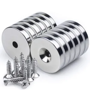 LOVIMAG Neodymium Disc Countersunk Hole Magnets, 1.26 inch x 0.2 inch Strong Permanent Rare Earth Magnets with Screws - Pack of 12