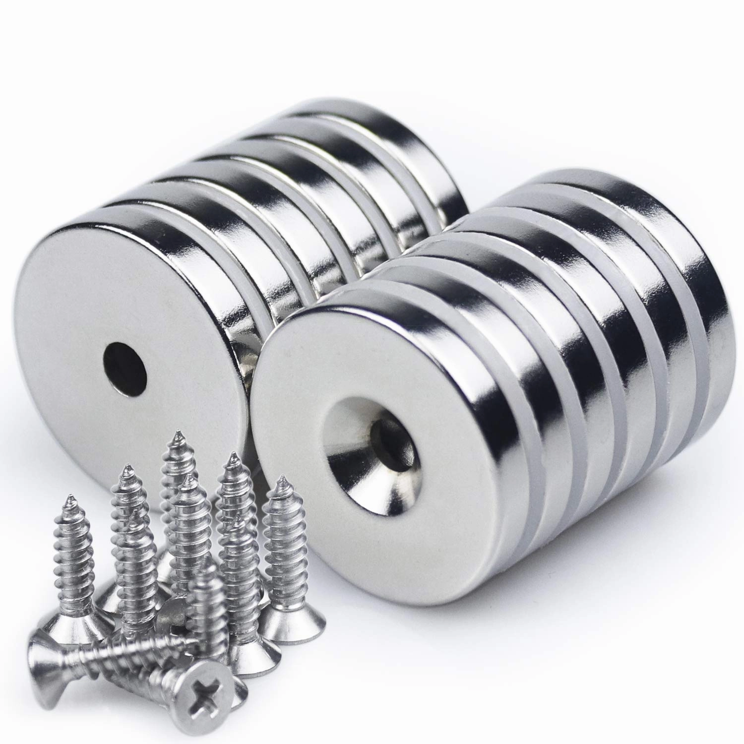LOVIMAG Neodymium Disc Countersunk Hole Magnets, 1.26 inch x 0.2 inch Strong Permanent Rare Earth Magnets with Screws - Pack of 12