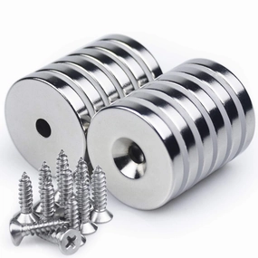 LOVIMAG Neodymium Disc Countersunk Hole Magnets, 1.26 inch x 0.2 inch Strong Permanent Rare Earth Magnets with Screws - Pack of 12