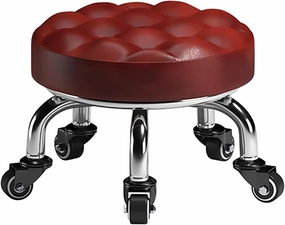 Low Rolling Stool Roller Short Stools Universal Swivel Caster Stools, 8.6 Inch Height for Malls, Home, Daily Party, Studios, Nail Salon, Spa, Pedicure,Deep red