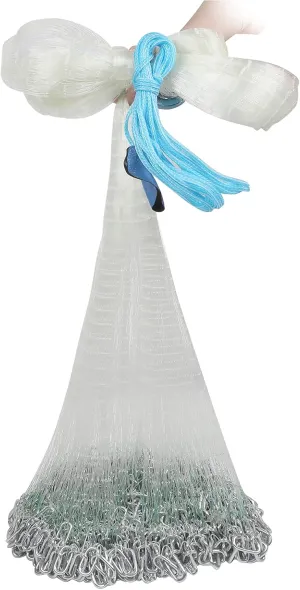Lucky Monet 10/12/13.3/15ft Radius Large American Saltwater Fishing Cast Net for Bait Trap Fish, Easy Throw Thicken Nylon Line w/Upgraded Steel Chain Sinker, 5/8 Inches Mesh Size