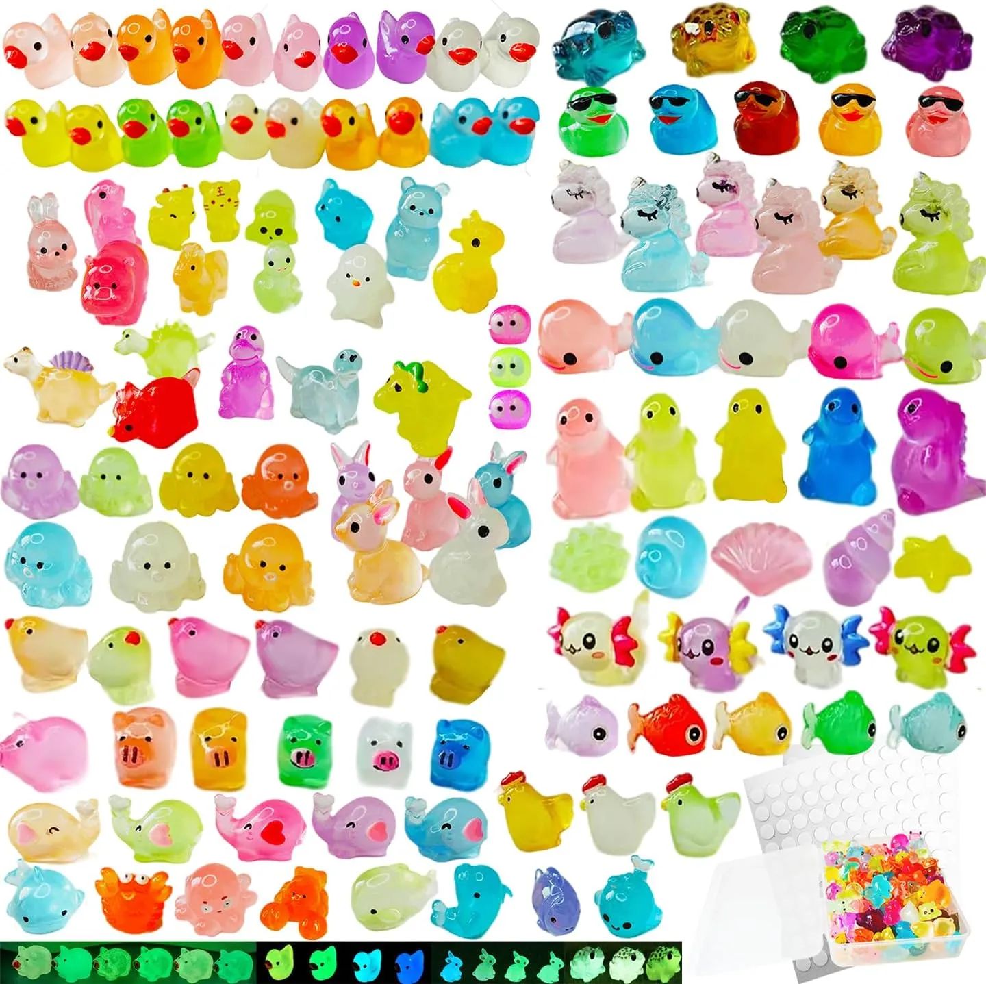 Luminous Mini Resin Animals 120Pcs Mini Resin Animal Glow in The Dark All Kinds of Small Animals Marine Life Hide Garden Aquarium Dollhouse Office Party Game Home Decor (120PCS)
