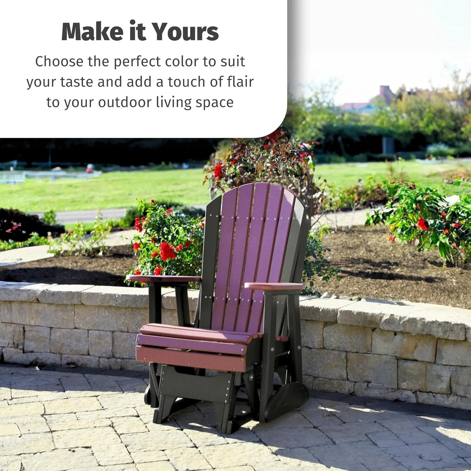 LuxCraft 2' Adirondack Glider Chair, Outdoor Patio Rocking Glider, Gliding Rocker for Outside (Birch & White)