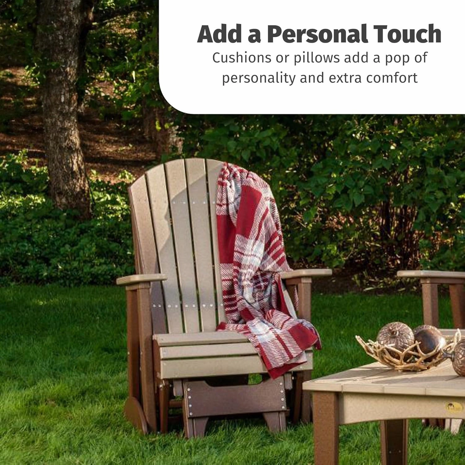 LuxCraft 2' Adirondack Glider Chair, Outdoor Patio Rocking Glider, Gliding Rocker for Outside (Antique Mahogany)