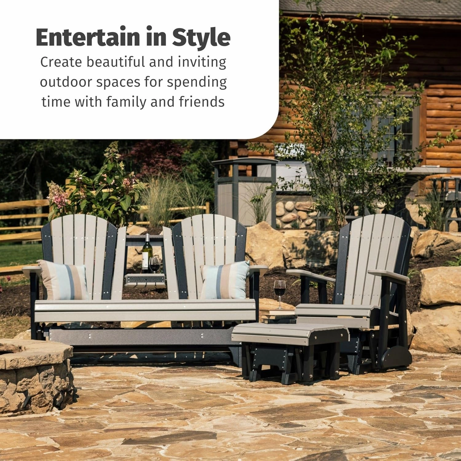 LuxCraft 2' Adirondack Glider Chair, Outdoor Patio Rocking Glider, Gliding Rocker for Outside (Antique Mahogany)