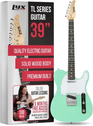 LyxPro 39” Electric Guitar TL Series, Full-Size Paulownia Wood Body, 3-Ply Pickguard, C-Shape Neck, Ashtray Bridge, Quality Gear Tuners, 3-Way Switch & Volume/Tone Controls, 2 Picks Included, Green