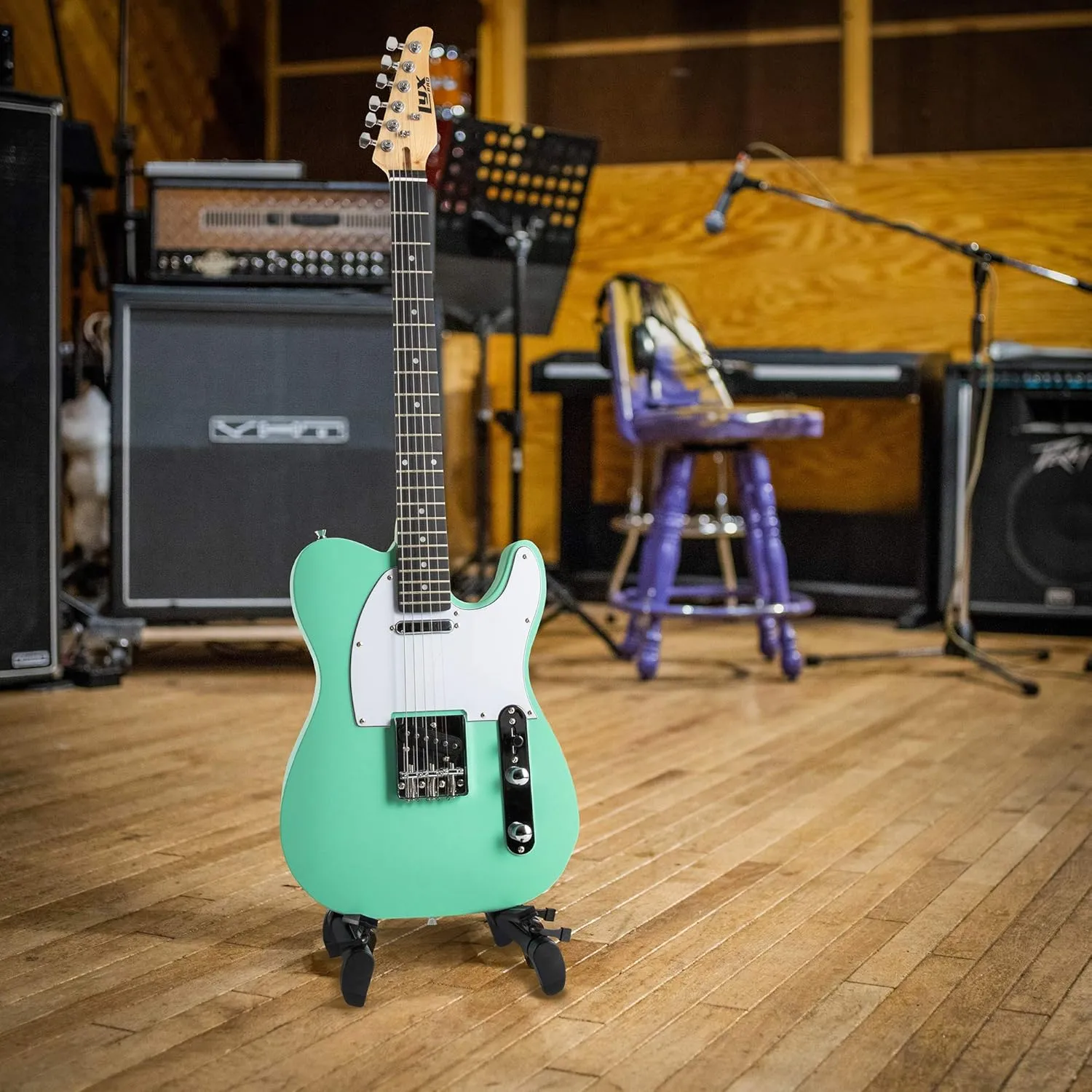 LyxPro 39” Electric Guitar TL Series, Full-Size Paulownia Wood Body, 3-Ply Pickguard, C-Shape Neck, Ashtray Bridge, Quality Gear Tuners, 3-Way Switch & Volume/Tone Controls, 2 Picks Included, Green