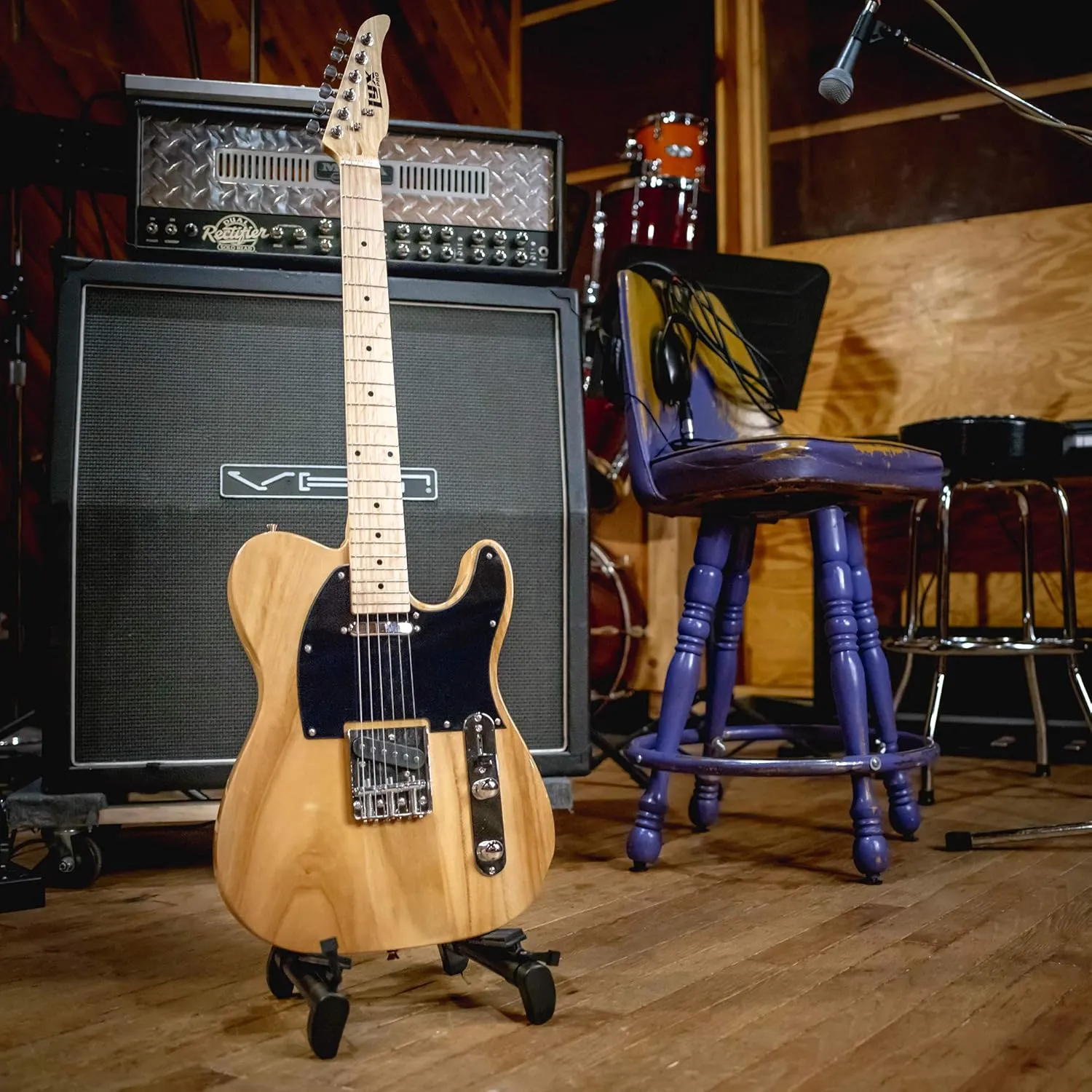 LyxPro 39” Electric Guitar TL Series, Full-Size Paulownia Wood Body, 3-Ply Pickguard, C-Shape Neck, Ashtray Bridge, Quality Gear Tuners, 3-Way Switch & Volume/Tone Controls, 2 Picks Included, Natural