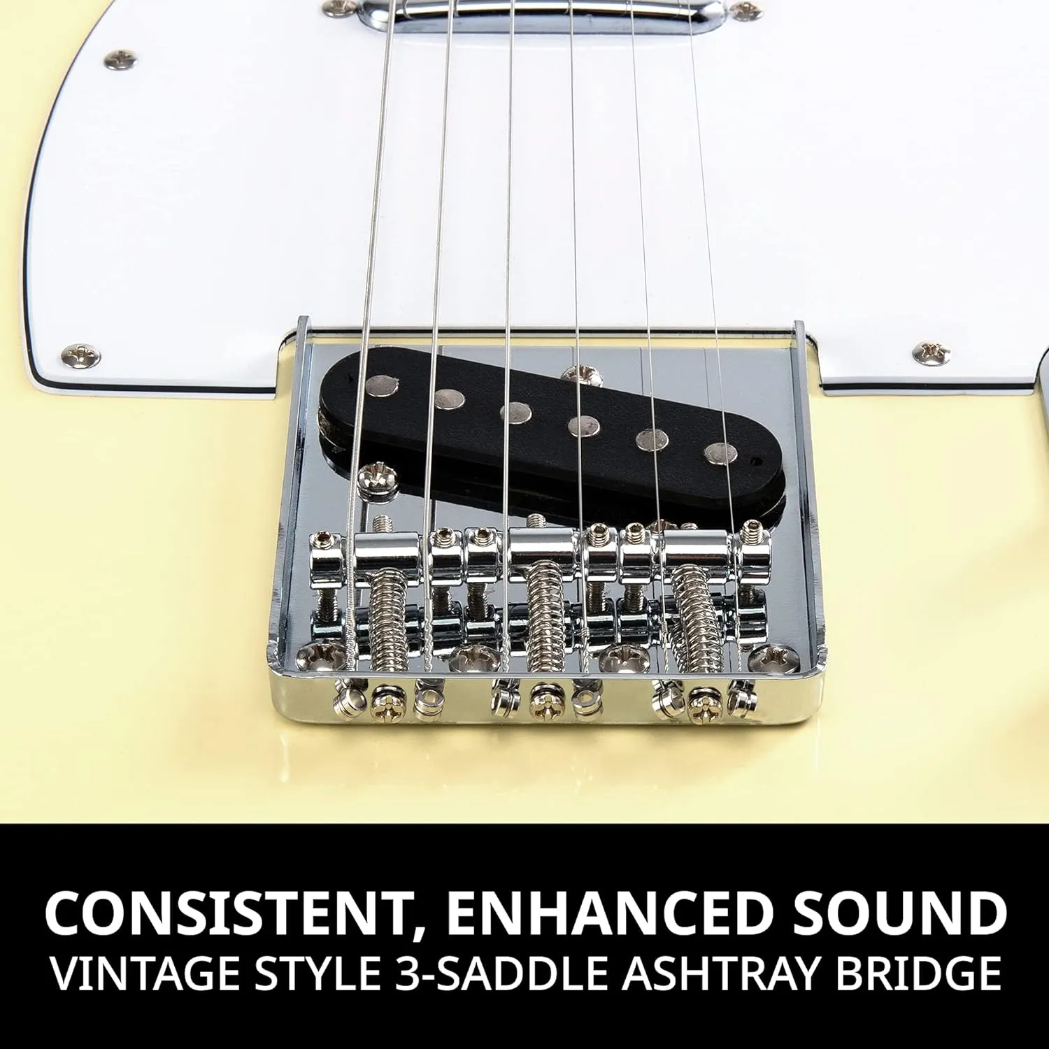 LyxPro 39” Electric Guitar TL Series, Full-Size Paulownia Wood Body, 3-Ply Pickguard, C-Shape Neck, Ashtray Bridge, Quality Gear Tuners, 3-Way Switch & Volume/Tone Controls, 2 Picks Included, White