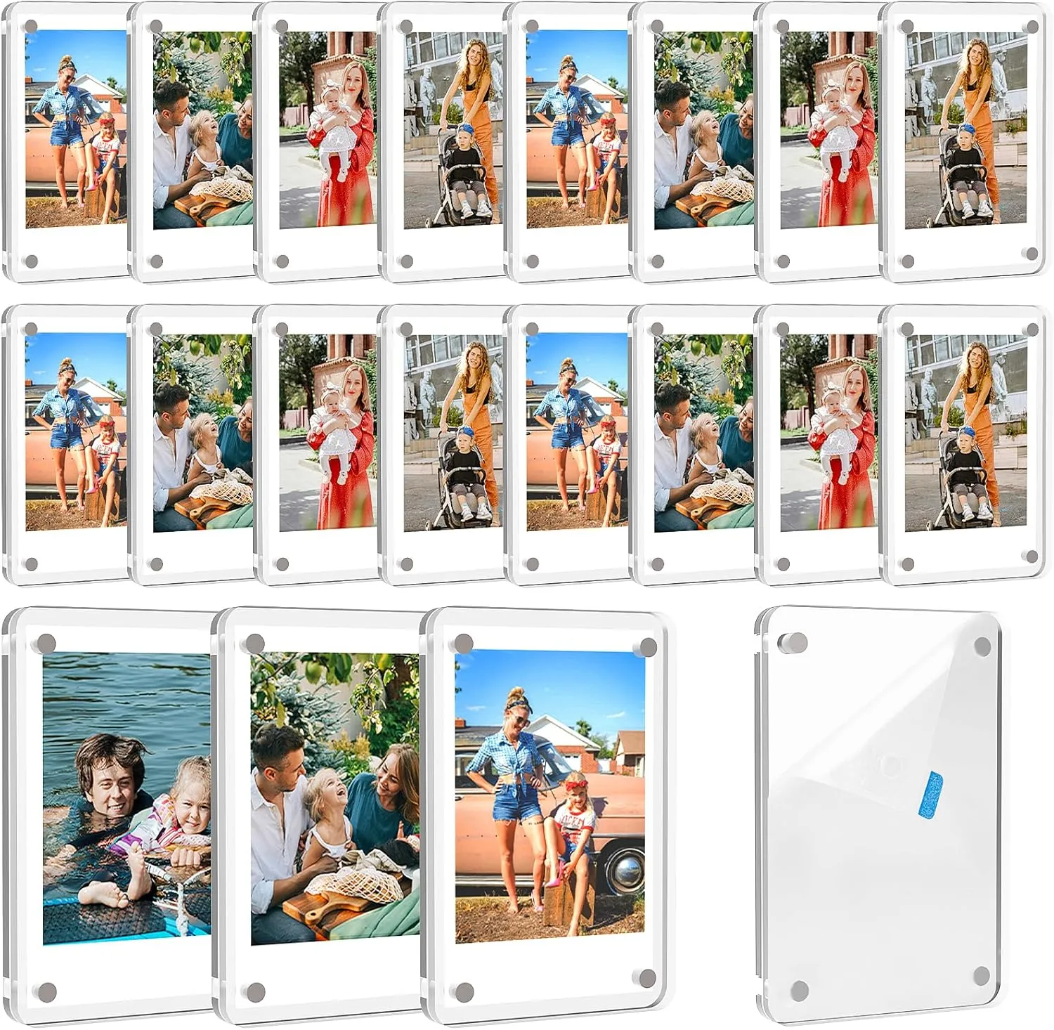 Lzerking Acrylic Magnetic Picture Frame 20 Pack 2.36x3.54 Inches Mini Polaroid Fridge Magnet Frames, Double Sided Clear Refrigerator Photo Frame for Fujifilm Instax