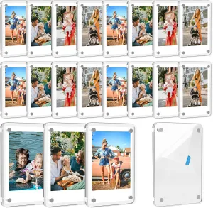 Lzerking Acrylic Magnetic Picture Frame 20 Pack 2.36x3.54 Inches Mini Polaroid Fridge Magnet Frames, Double Sided Clear Refrigerator Photo Frame for Fujifilm Instax