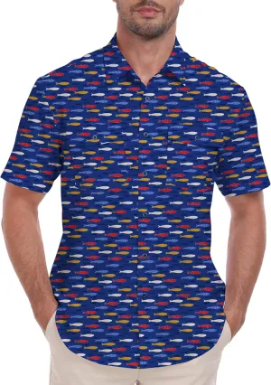 Lzzidou Fishing Shirts for Men UPF 50  Short Sleeve Button Down Print Hawaiian Camp Shirt with Breathable Back Vent