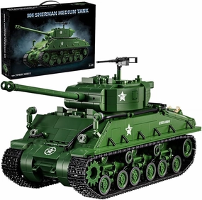 M4 Sherman Medium Tank Building Block, WW2 Military American Armed Tanks Building Block Set for Military Fans - 1682 Pieces with 4 Soldier Figures,Panzer Toys Gifts for Kid and Adult.