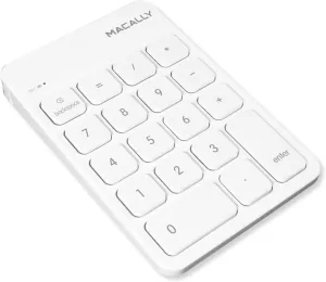 Macally Bluetooth Number Pad for Laptop, Apple, Mac, iMac, MacBook Pro/Air, Ipad, Windows PC, Tablet, or Desktop Computer - Rechargeable 18 Key Wireless Numeric Keypad - White Bluetooth 10 Key Numpad