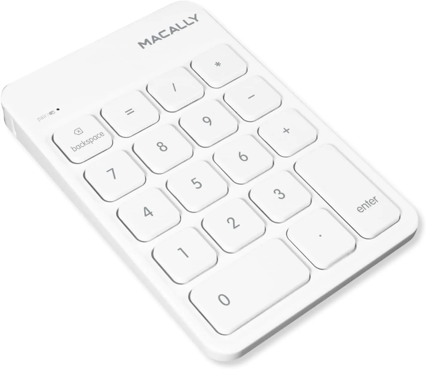 Macally Bluetooth Number Pad for Laptop, Apple, Mac, iMac, MacBook Pro/Air, Ipad, Windows PC, Tablet, or Desktop Computer - Rechargeable 18 Key Wireless Numeric Keypad - White Bluetooth 10 Key Numpad