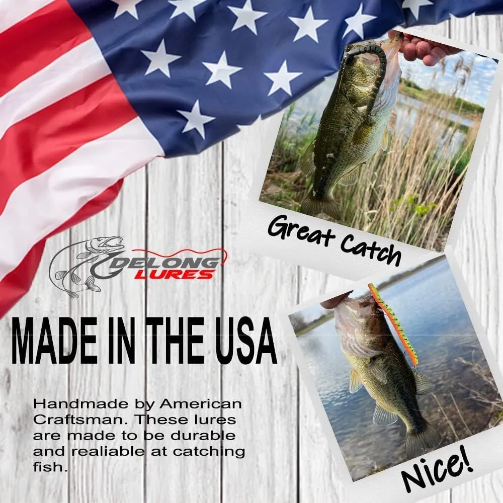 Made in USA 6" weedless bass Fishing Lures for Freshwater & Saltwater, pre Rigged Weedless Worm Baits, Anise Scented Animated Lures, Durable Fishing Gear-DeLong Lures