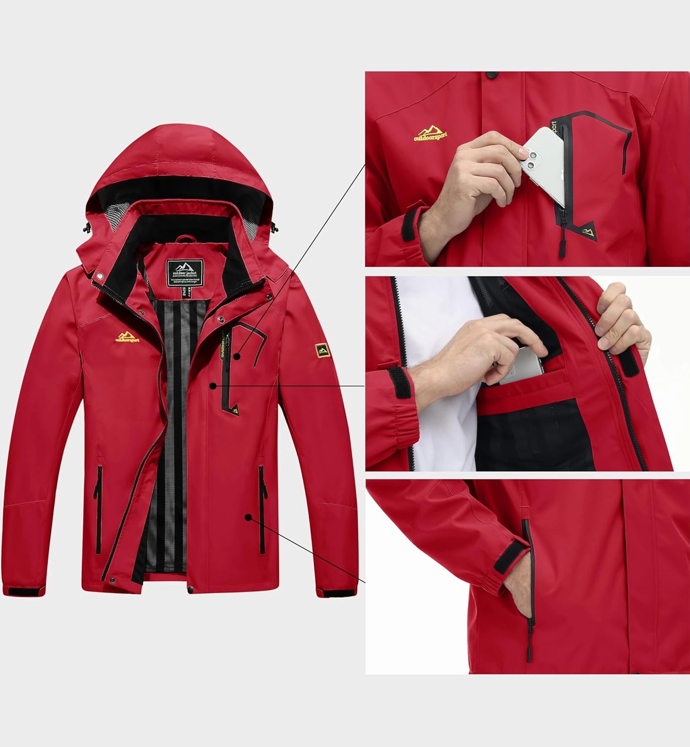 MAGCOMSEN Men's Lightweight Windbreaker Rain Jacket Raincoat with Detachable Hood for Hiking Fishing Activewear