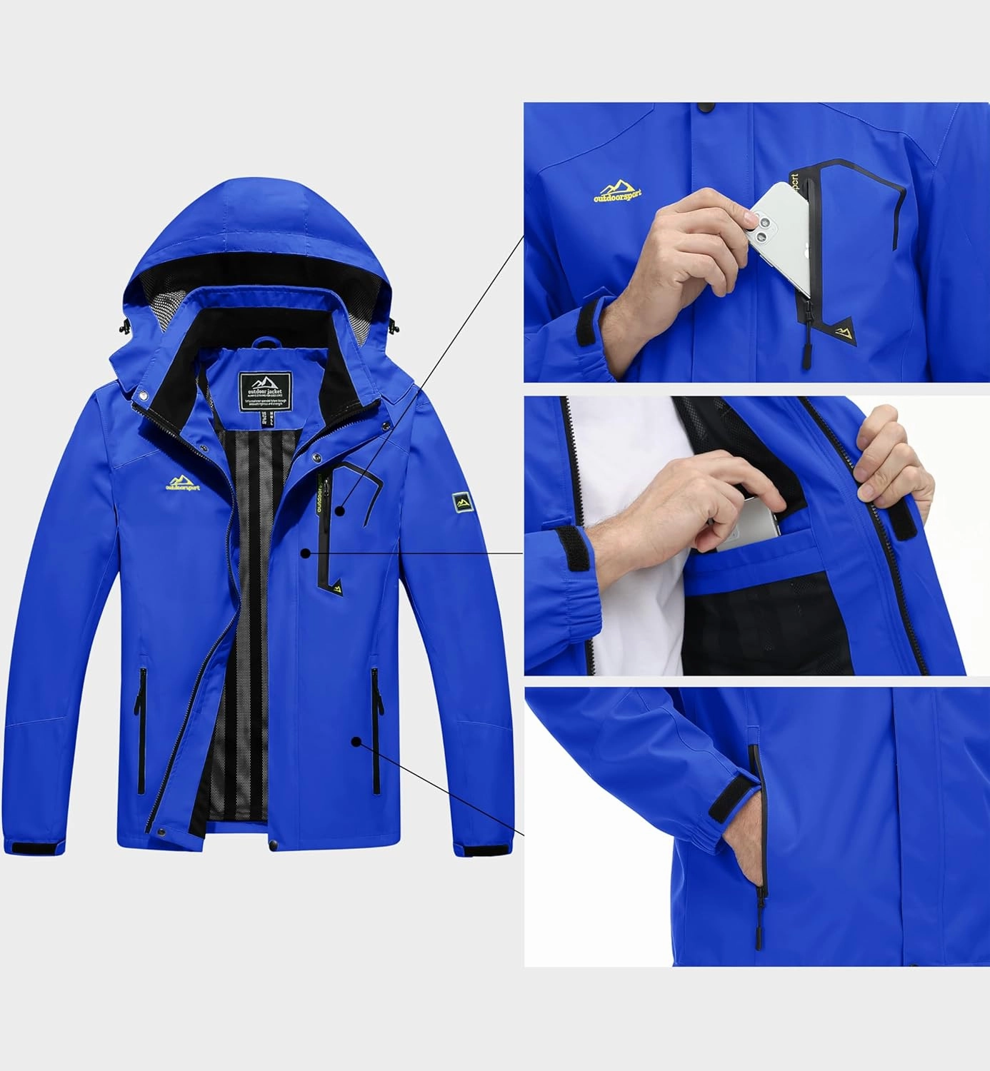 MAGCOMSEN Men's Lightweight Windbreaker Rain Jacket Raincoat with Detachable Hood for Hiking Fishing Activewear