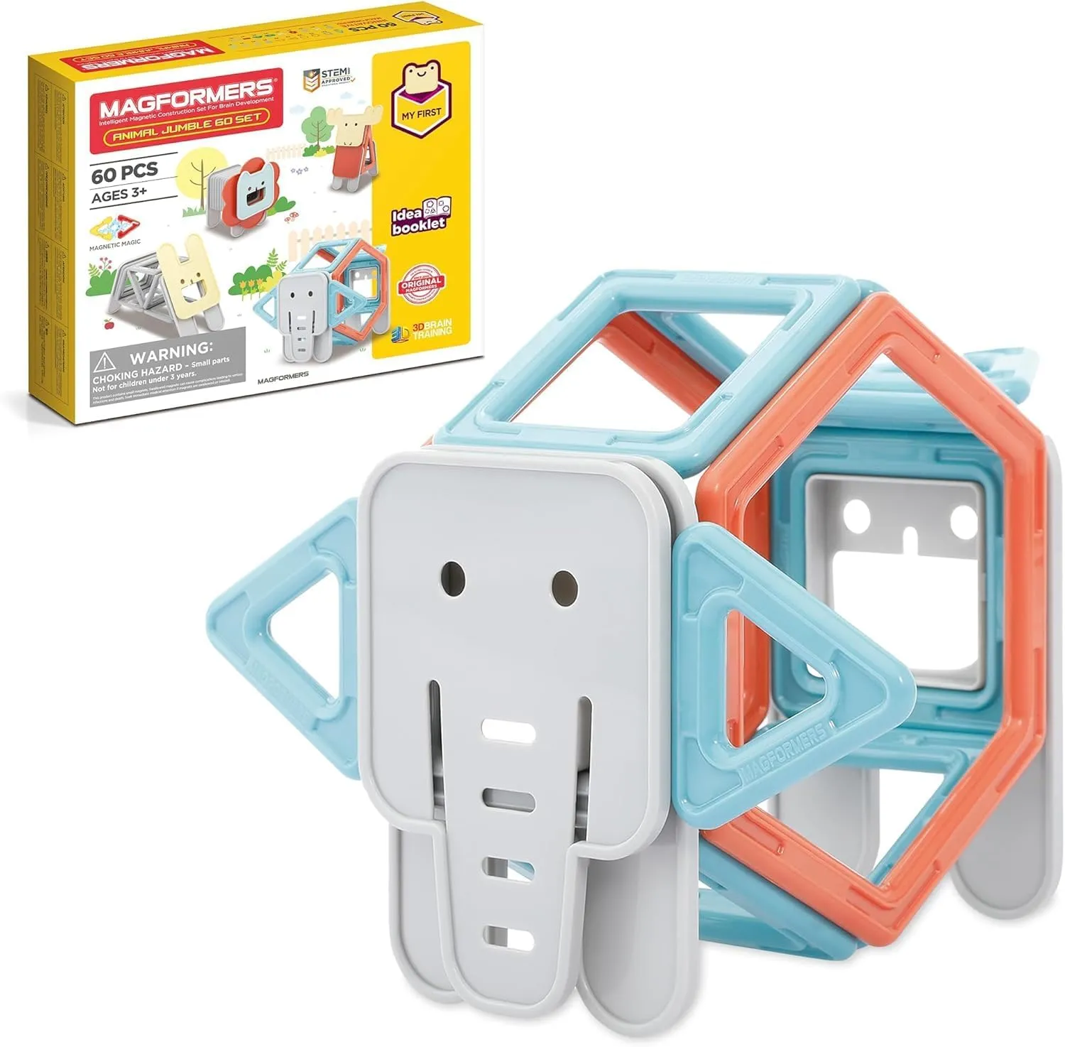 MAGFORMERS My First Animal Jumble 60 Piece Set, Pastel Colors - Educational Magnetic Geometric Shapes, Tiles, Building STEM Toy Set, Ages 3 