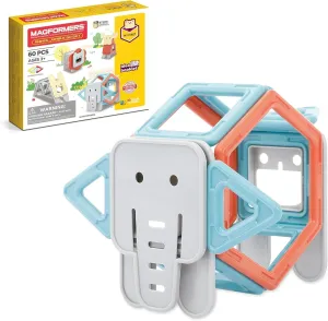 MAGFORMERS My First Animal Jumble 60 Piece Set, Pastel Colors - Educational Magnetic Geometric Shapes, Tiles, Building STEM Toy Set, Ages 3 