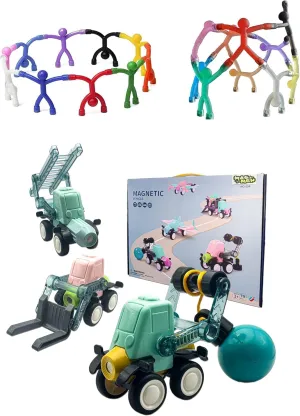 MAGMEN Magnetic Characters & Mini Movers 20-Piece Building Toy Set - Creative Construction & STEM Learning Fun