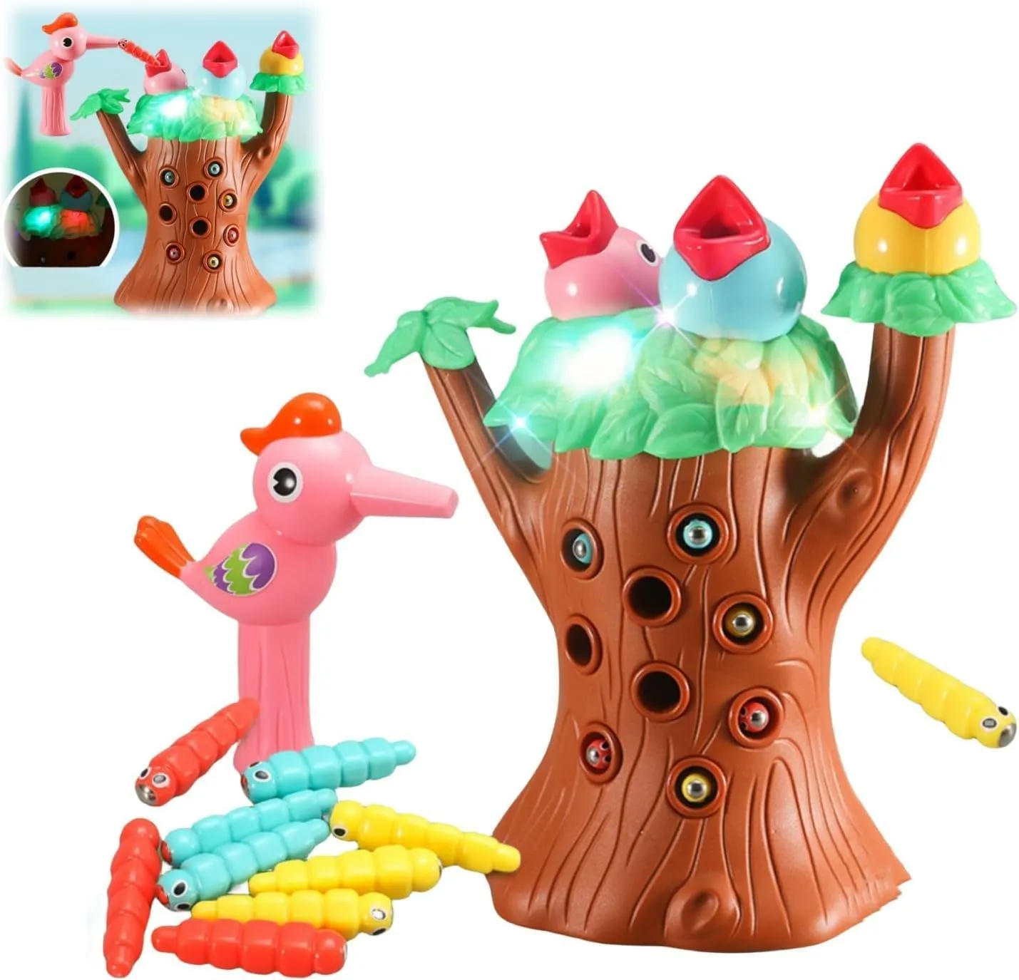 Magnetic Bird Feeding Game Toys, Magnetic People Figures for Kids, Woodpeckers Feed Toys, Woodpecker Worm Toy, Feed The Bird Toddler Toy, Magic Bird Feeder Toy for Girl and Boy Gifts