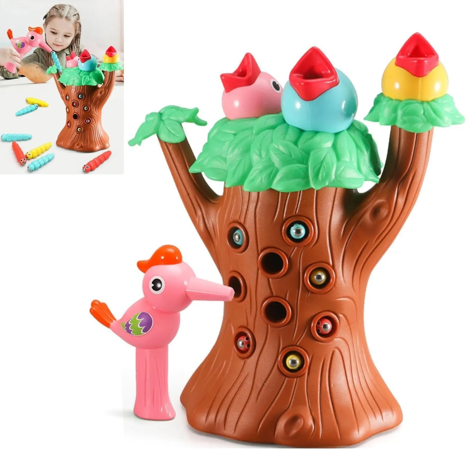 Magnetic Bird Feeding Game Toys, Toy Fidget Worm Toy, Woodpeckers Catch Insects and Feed Toys, Woodpecker Worm, Feed The Bird Toddler Toy, Magic Bird Feeder Toy for Girl and Boy Gifts