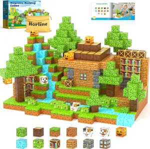 Magnetic Blocks - 100PCS Build Mine Magworld Forest Cottage Set, Kids Building Toys for Boys Girls Age 3-5 4-8 5-7, Construction Craft Sensory Toys Birthday Easter Gifts for 3  Years Old