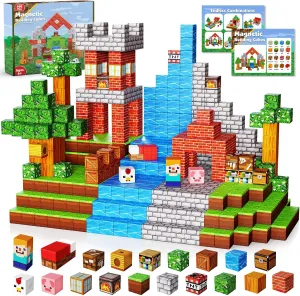 Magnetic Blocks-100PCS Grassland Building Blocks Set, Kids Classroom Sensory Toy, STEM Learning, Construction Stacking Toy for Kids 3  Boys & Girls