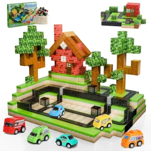 Magnetic Blocks 110PCS with 5 Car Toys, City Building Blocks Set, Toys for Boys & Girls Age 4-6, 6-8, Stacking Building for Toddlers Sensory for Kids 3 