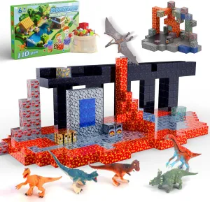 Magnetic Blocks 110PCS with 6 Animal Toys, Volcano Building Blocks Set, Toys for Boys & Girls Age 6-8, Stacking Building Toys for Toddlers Sensory Toy for Kids 6 
