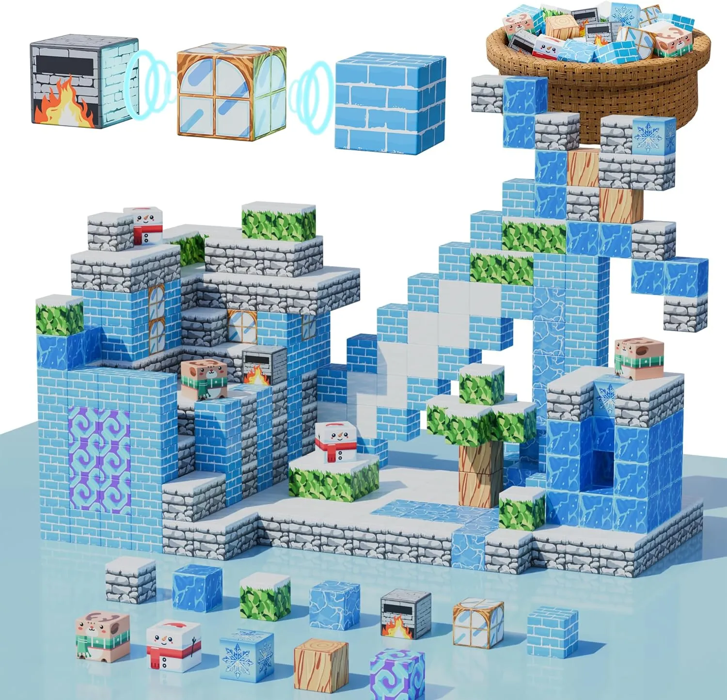 Magnetic Blocks - 121PCS Build Mine Frozen Castle Magnet World Sword Edition with Magic Portal Set - STEM Sensory Toys for 3-12 Year Old Girls & Boys - Toys for Montessori Toddler Birthday Gifts