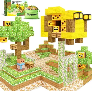 Magnetic Blocks Building Toys - Build Mine Magnet World Bee Cottage Building Set Kids Toys for Ages 3-12 STEM Sensory Toys Buildable Game Elements Gifts for 3  Year Old Boys & Girls