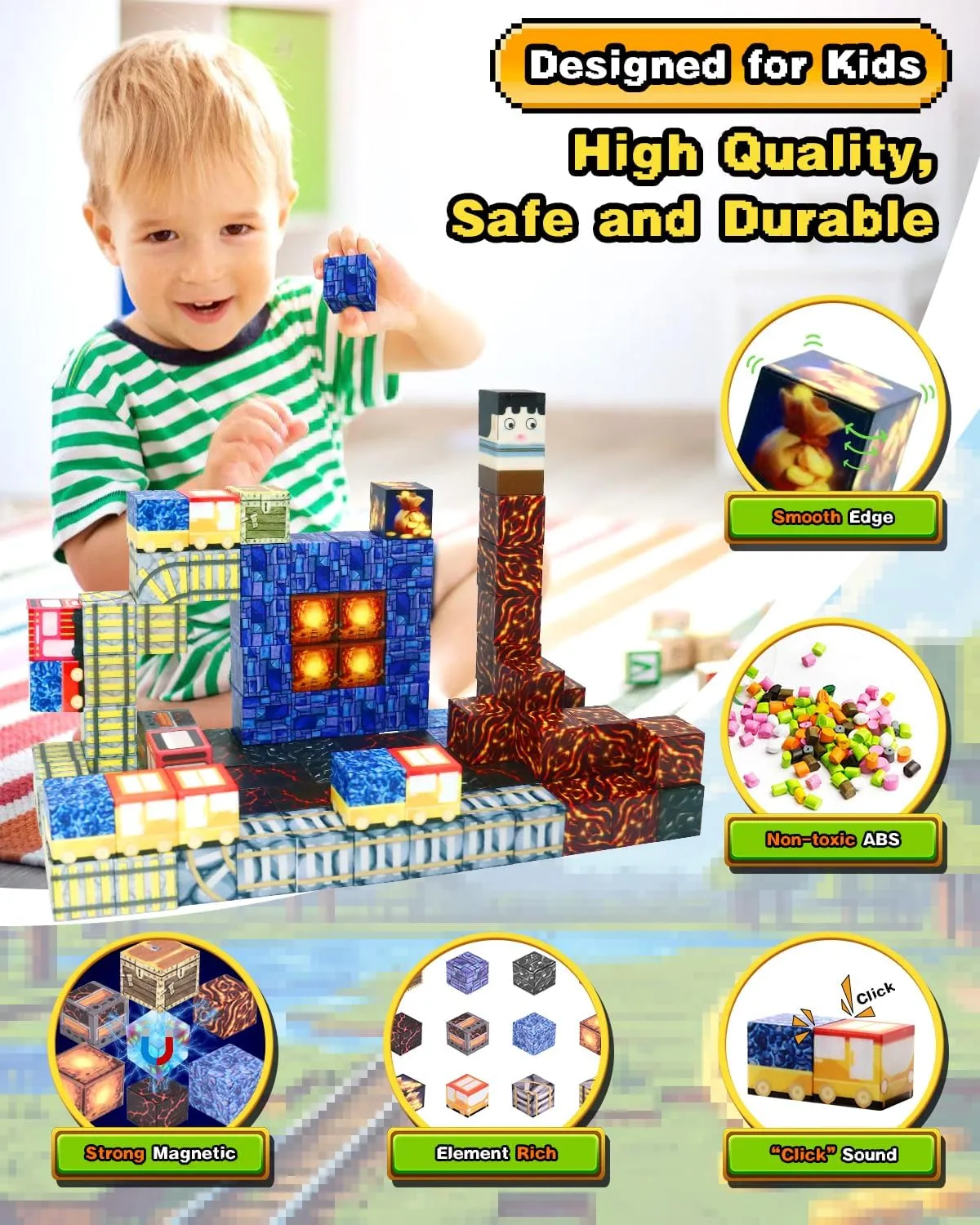 Magnetic Blocks Building Toys for Kids: 100PCS Magnet Cubes Trains Set - Kids Toys for Christmas Birthday Gifts - Magnetic World for Boys & Girls 3 