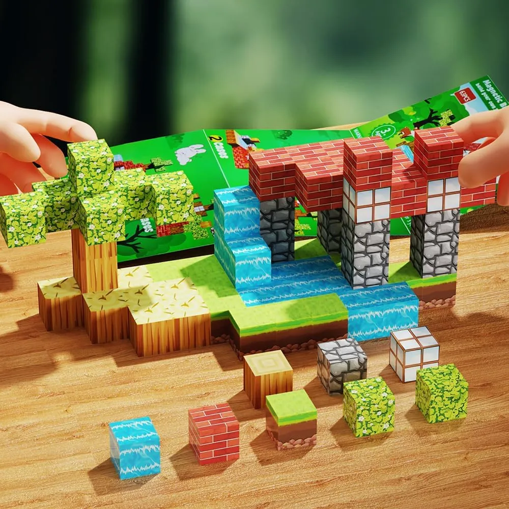 Magnetic Blocks Cubes Toys for Kids Ages 3-7, Magnetic Tiles Building Blocks, STEM Learning Toys,Christmas Birthday Gifts for Boys & Girls, 63 PCS