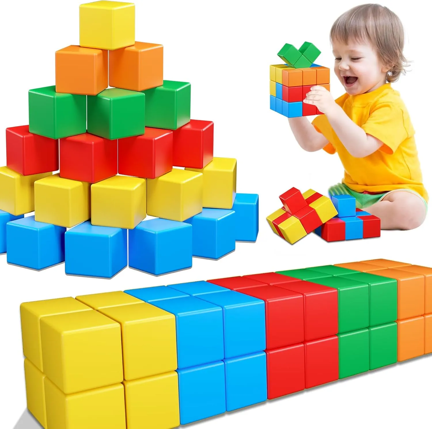 Magnetic Blocks for Toddlers Toys,1.42 Inch Building Blocks Toys for 3 4 5 6 7 8 Years Old Boys Girls, Magnetic Cubes for Kids STEM Montessori Toy Educational Sensory Magnet Toy for Kids Age 1-3 3-5
