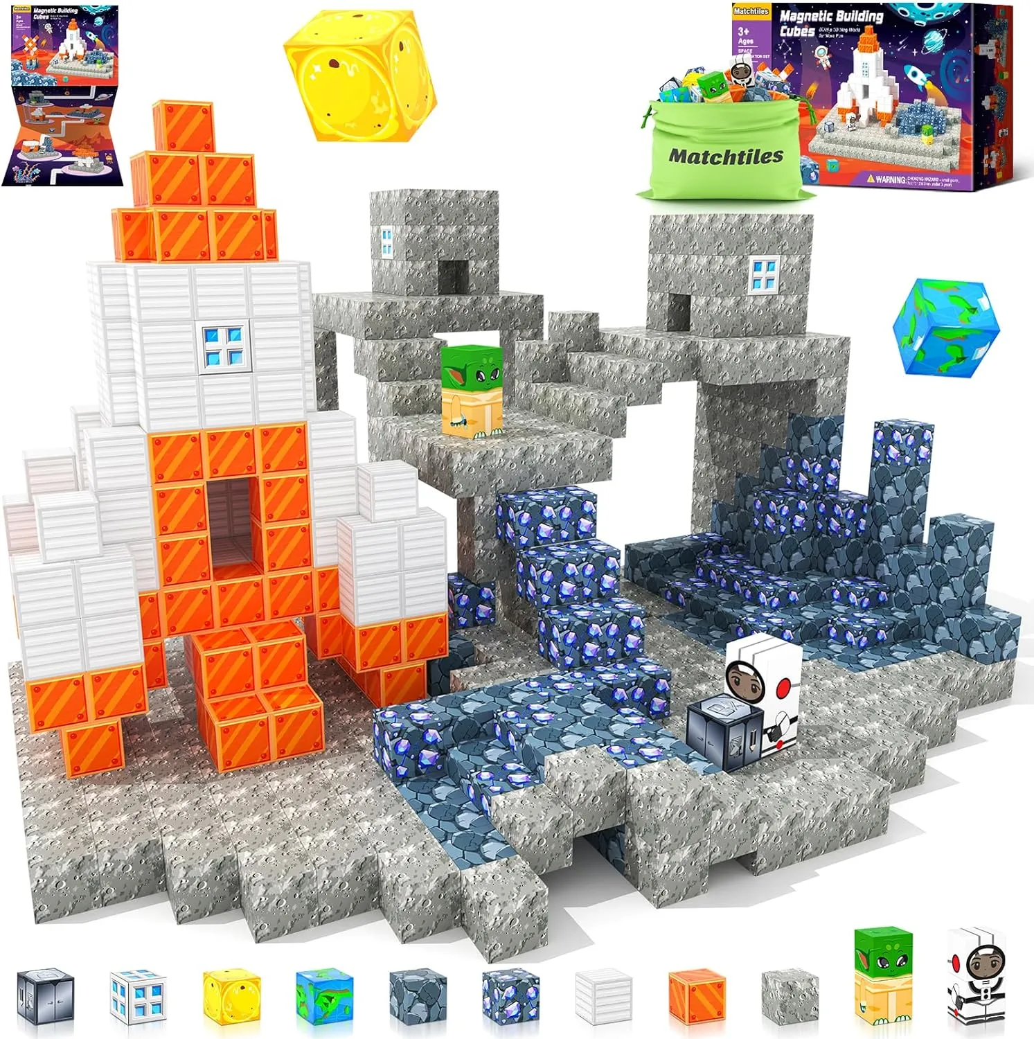 Magnetic Blocks Space Set, Build Mine Magnet World Set, Magnetic Tiles Building Toys for Boys & Girls Age 3-5 5-7, STEM Montessori Sensory Toys for Toddlers Gifts for 3  Years Old