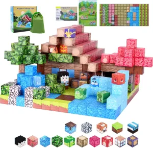 Magnetic Blocks,128 PCS Magnetic Building Blocks Tiles Stacking, STEM Montessori Stacking Toy for Toddlers Kids Ages 3  Year Old Birthday Gifts