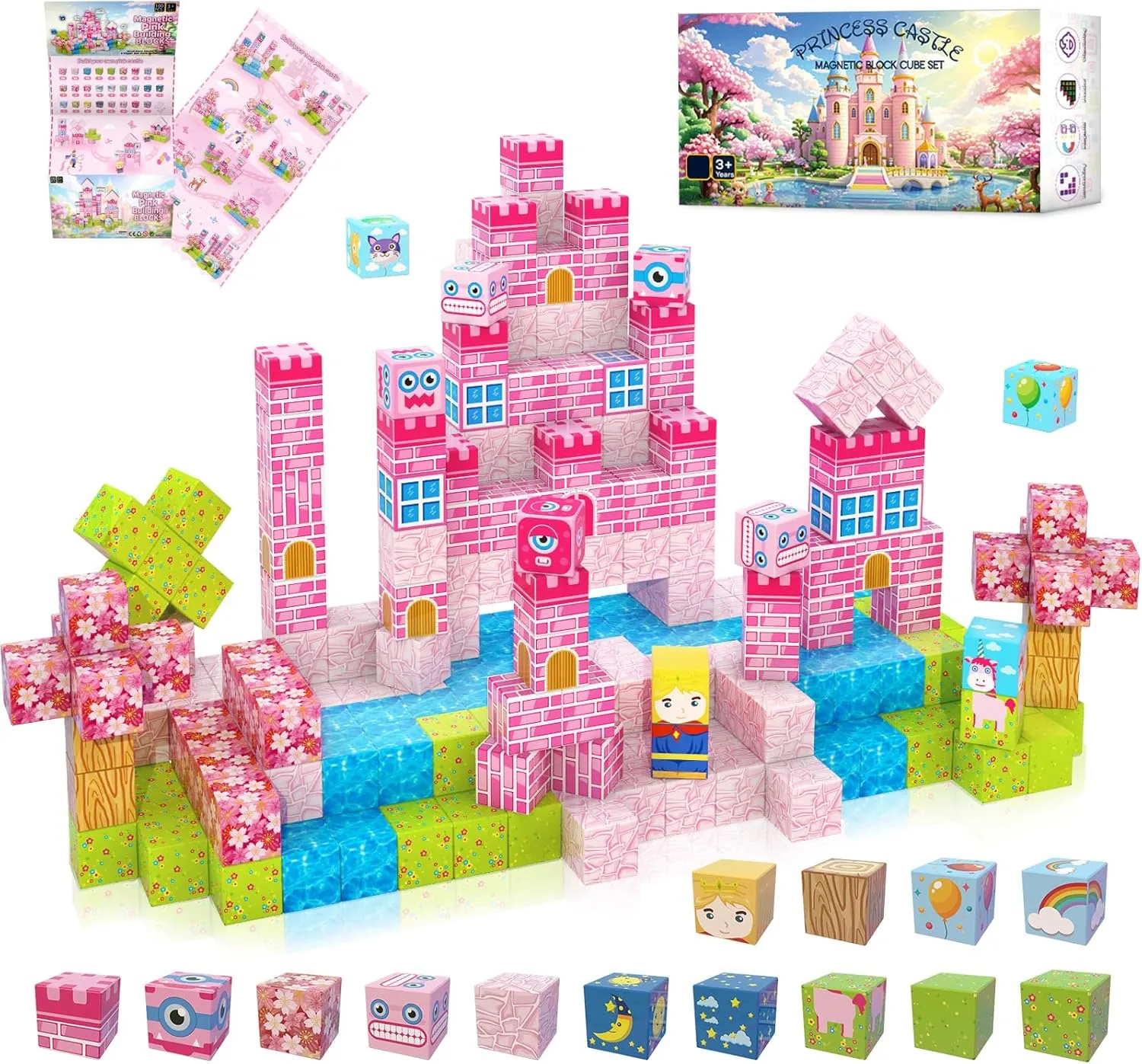 Magnetic Building Blocks for Kids Ages 4-8, Princess Castle Garden Magnet STEM Sensory Toys-Magnetic Castle Princess, Christmas Birthday Gifts Toy for Girls & Boys 3  Ages