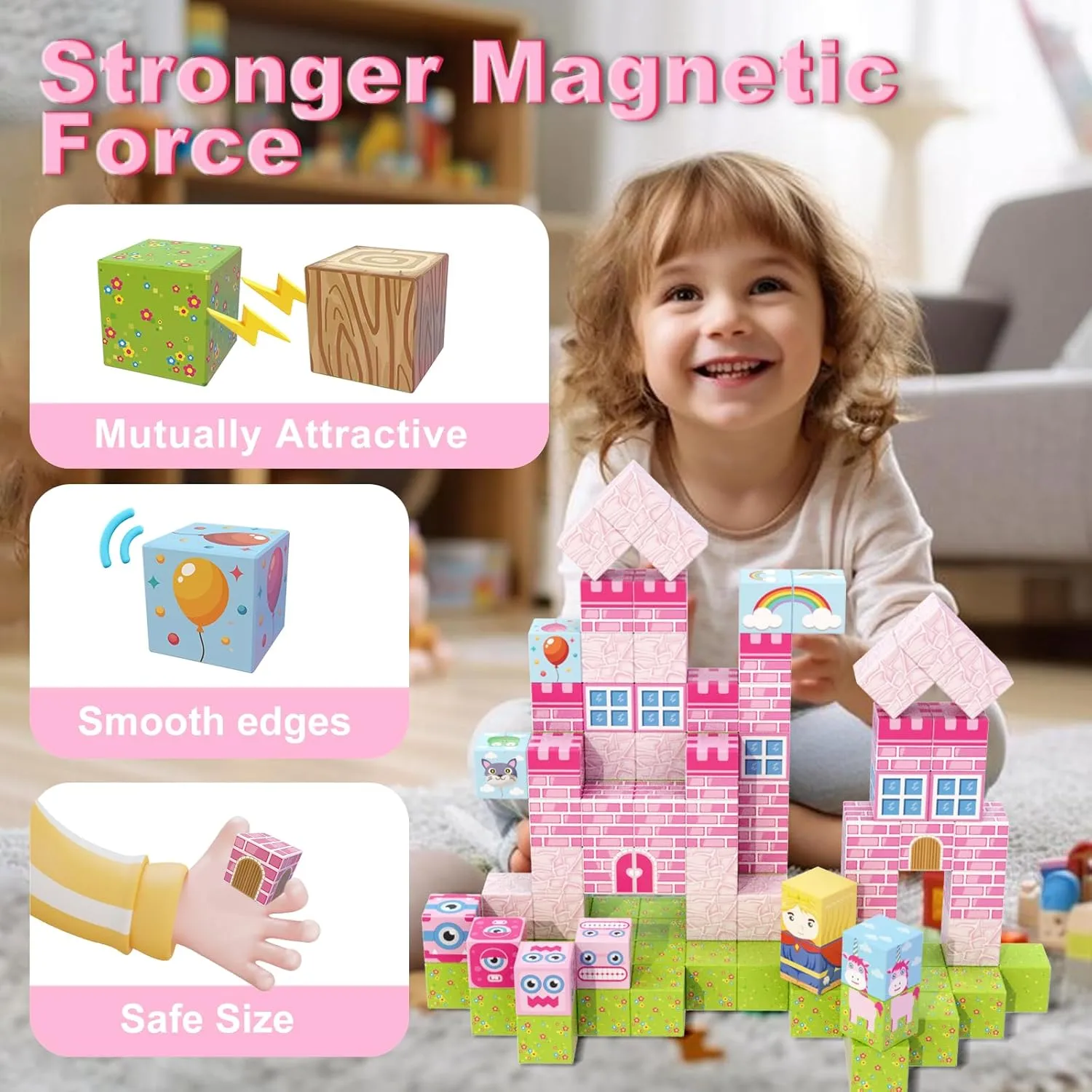 Magnetic Building Blocks for Kids Ages 4-8, Princess Castle Garden Magnet STEM Sensory Toys-Magnetic Castle Princess, Christmas Birthday Gifts Toy for Girls & Boys 3  Ages