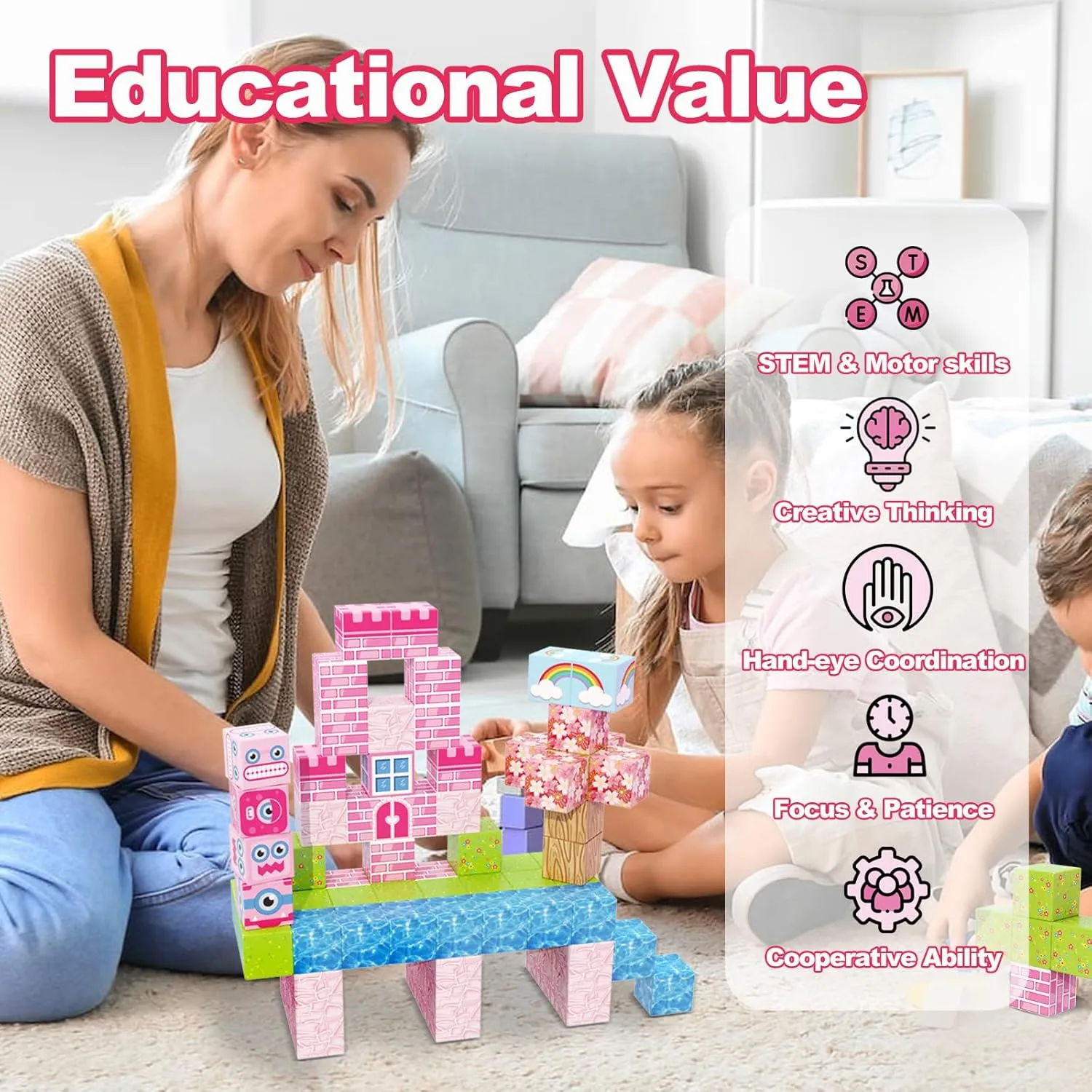 Magnetic Building Blocks for Kids Ages 4-8, Princess Castle Garden Magnet STEM Sensory Toys-Magnetic Castle Princess, Christmas Birthday Gifts Toy for Girls & Boys 3  Ages