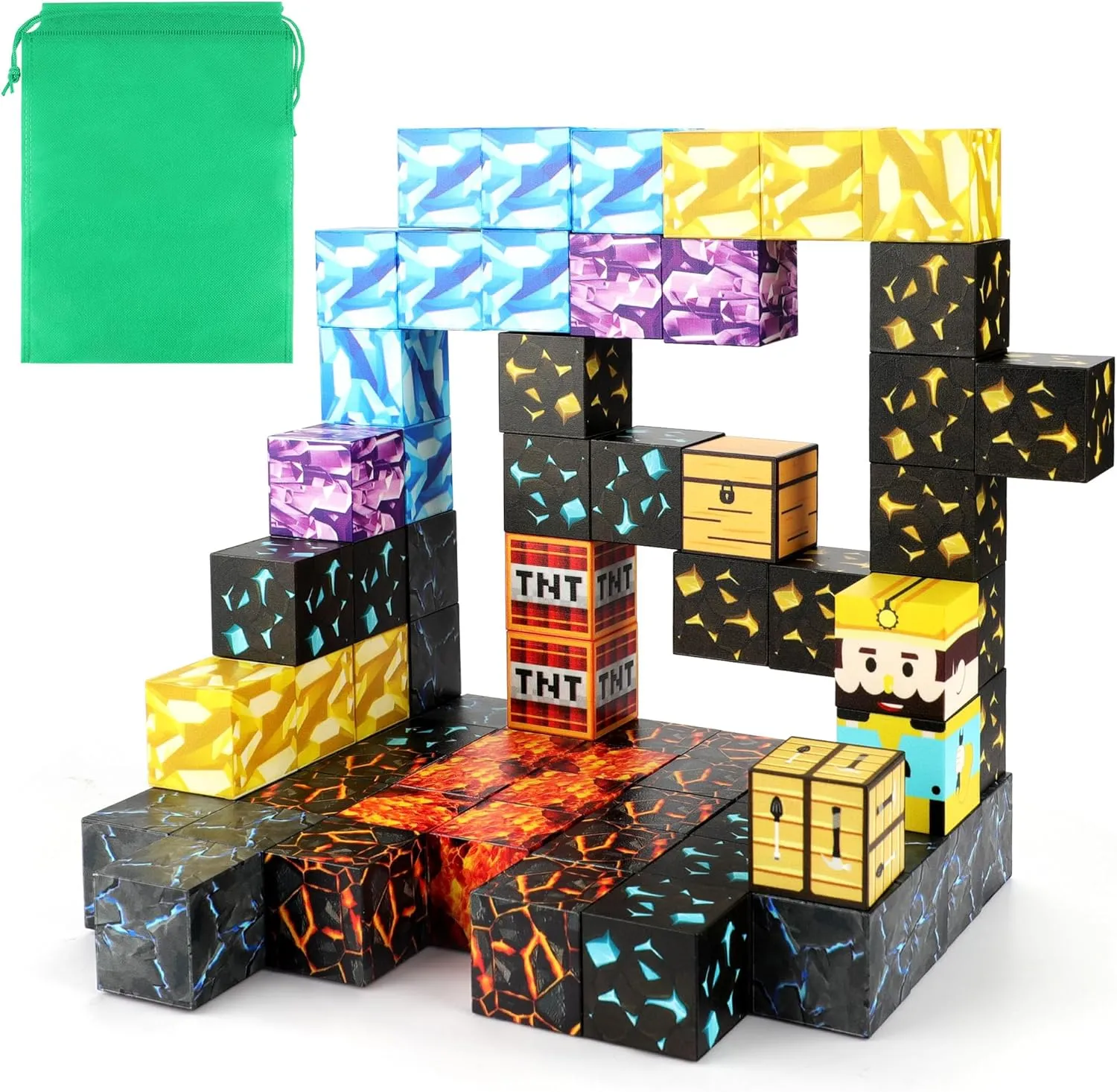 Magnetic Building Blocks - Mine Sword Caverns Edition, Montessori Sensory Toys for Toddlers & Kids Ages 3-8, Essential Magnet Classroom Toys for Boys & Girls