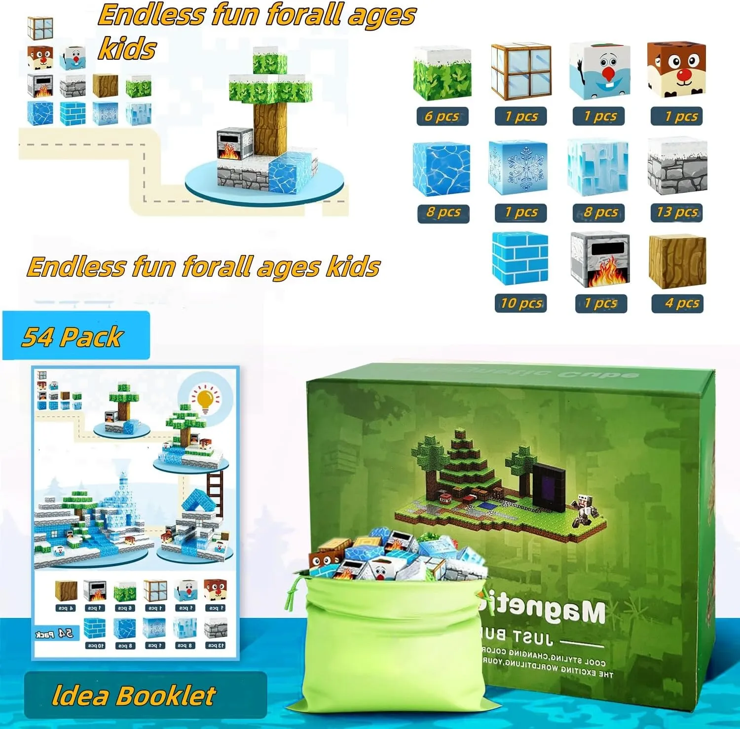Magnetic Building Blocks,Build Mine Magnet Magic World Set,Kids STEM Magnetic Tile Building Blocks Brain Development,Sensory Toys,Magnetic Building Toys for,3 4 5 6 7 8 9 10  Years Boys Girls