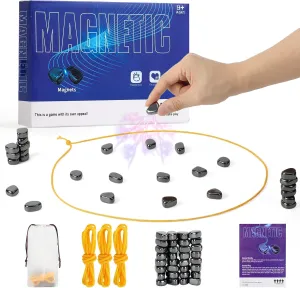 Magnetic Chess Set with 32 Travel-Stones, 3 String & Portable Storage Bag, Strategy Board Game for Family Game Night, Indoor Outdoor Use for Kids Adults (Age 9 )